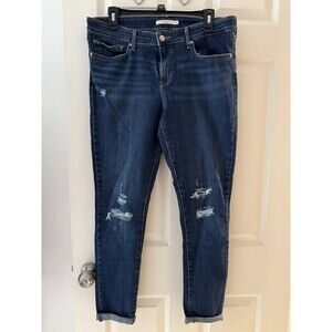 Levi’s 711 Skinny Jeans Women Size 31 Destroyed dark Wash Stretch Denim Cuffed